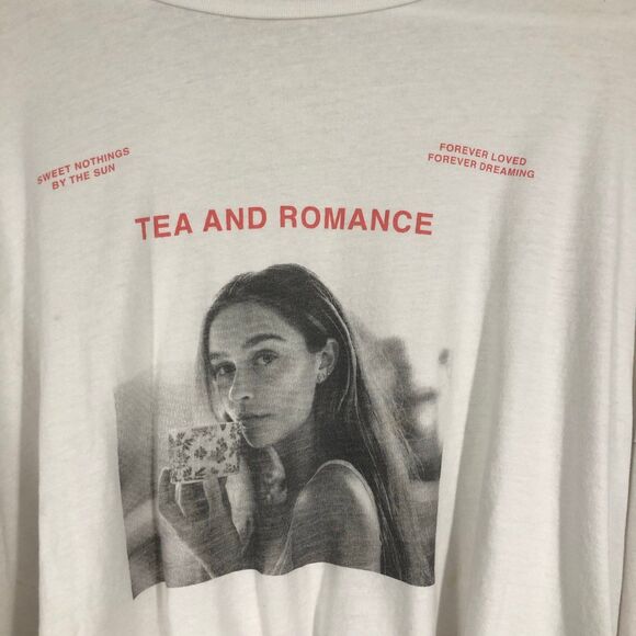 Tea and Romance Graphic Long Sleeve Crop Top Loose Fit Tee, Beachy Loungewear XL - Picture 2 of 6